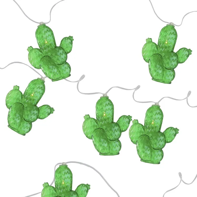 10-Count Green Prickly Pear Cactus LED Summer String Lights with 4.5' Clear Wire