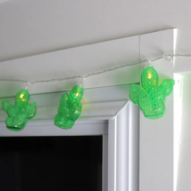 10-Count Green Prickly Pear Cactus LED Summer String Lights with 4.5' Clear Wire
