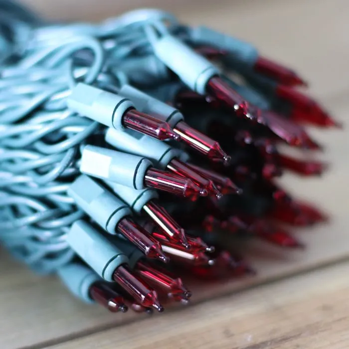 100-bulb Red Mini Lights, 2.5" Spacing, Green Wire