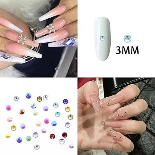 12000Pcs Nail Art Rhinestones Bulk Kit in 24 Colors, 3mm Colorful Flatback Jelly Nail Rainbow Gems Set for Crafts, Tumblers, Jewelry Making