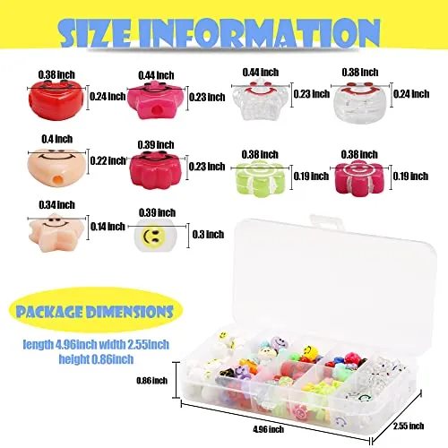 156Pcs Smiley Face Beads for Bracelets Jewelry Necklets Making Kit, Sunflower Heart Shape Star Smile Happy Face Preppy Colorful Cute Kawaii Clear Acrylic Resinous Beads Set for Hair Braids Crafts