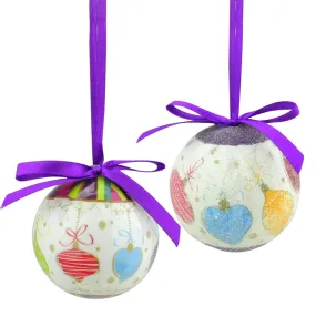 1.75" Purple and White Shatterproof Decoupage Ball Christmas Ornaments Set of 10