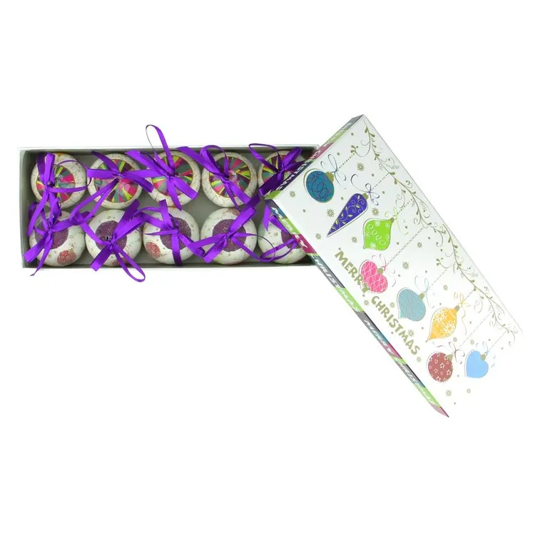 1.75" Purple and White Shatterproof Decoupage Ball Christmas Ornaments Set of 10