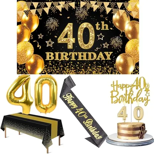 18th Birthday Decorations for Boys Girls with 18th Birthday Banner, Black and Gold Table Cloth, 18 Number Balloons, 18th Birthday Sash, 18th Birthday Cake Topper and 18th Birthday Candles