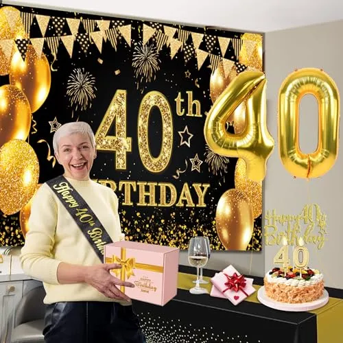 18th Birthday Decorations for Boys Girls with 18th Birthday Banner, Black and Gold Table Cloth, 18 Number Balloons, 18th Birthday Sash, 18th Birthday Cake Topper and 18th Birthday Candles