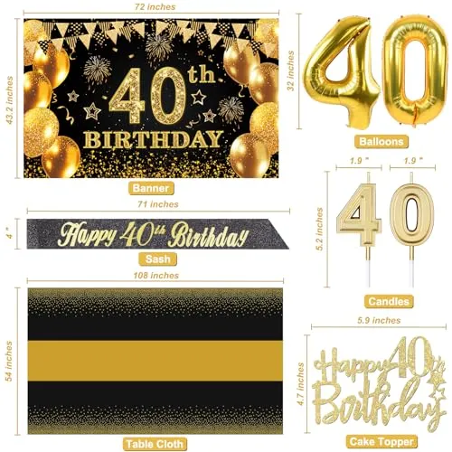 18th Birthday Decorations for Boys Girls with 18th Birthday Banner, Black and Gold Table Cloth, 18 Number Balloons, 18th Birthday Sash, 18th Birthday Cake Topper and 18th Birthday Candles