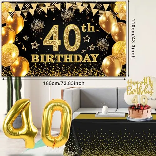 18th Birthday Decorations for Boys Girls with 18th Birthday Banner, Black and Gold Table Cloth, 18 Number Balloons, 18th Birthday Sash, 18th Birthday Cake Topper and 18th Birthday Candles
