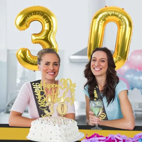 18th Birthday Decorations for Boys Girls with 18th Birthday Banner, Black and Gold Table Cloth, 18 Number Balloons, 18th Birthday Sash, 18th Birthday Cake Topper and 18th Birthday Candles
