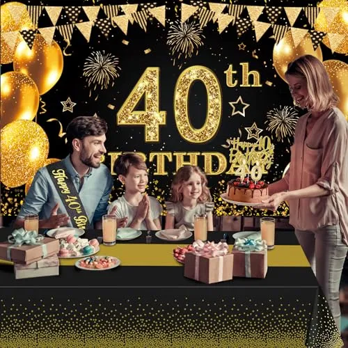 18th Birthday Decorations for Boys Girls with 18th Birthday Banner, Black and Gold Table Cloth, 18 Number Balloons, 18th Birthday Sash, 18th Birthday Cake Topper and 18th Birthday Candles