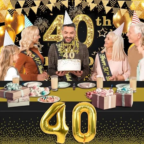 18th Birthday Decorations for Boys Girls with 18th Birthday Banner, Black and Gold Table Cloth, 18 Number Balloons, 18th Birthday Sash, 18th Birthday Cake Topper and 18th Birthday Candles