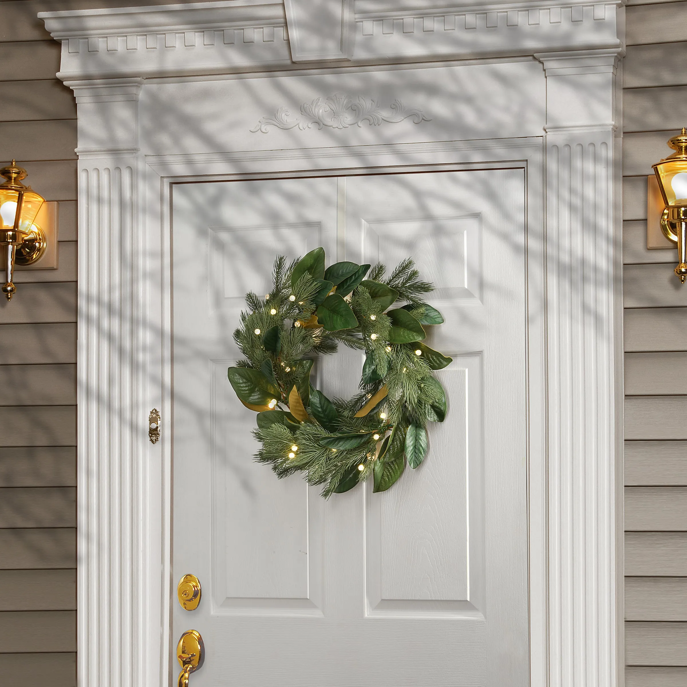 24 in. Pre-Lit Magnolia Mix Pine Wreath with LED Lights