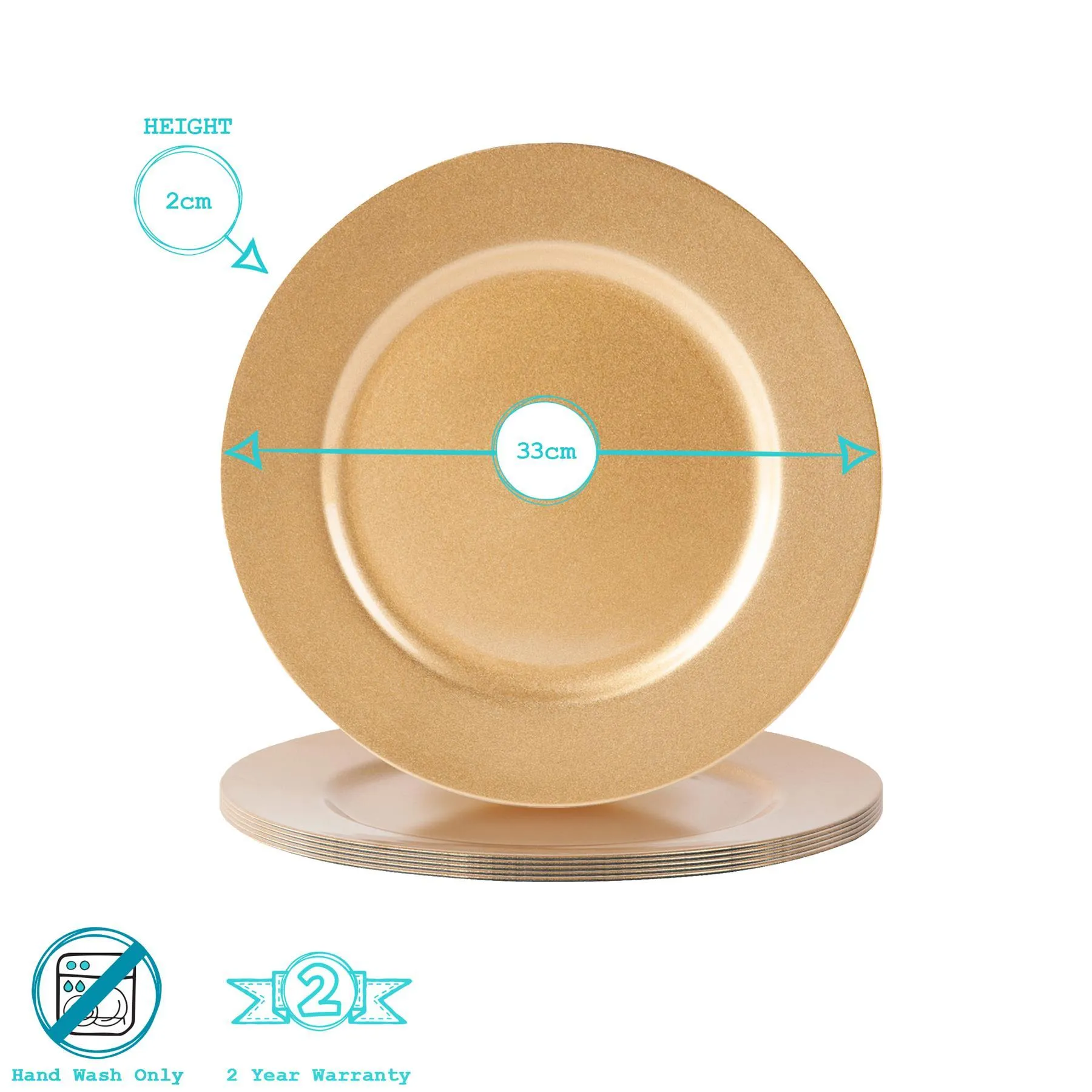 33cm Metallic Melamine Charger Plates - Pack of Six - By Argon Tableware