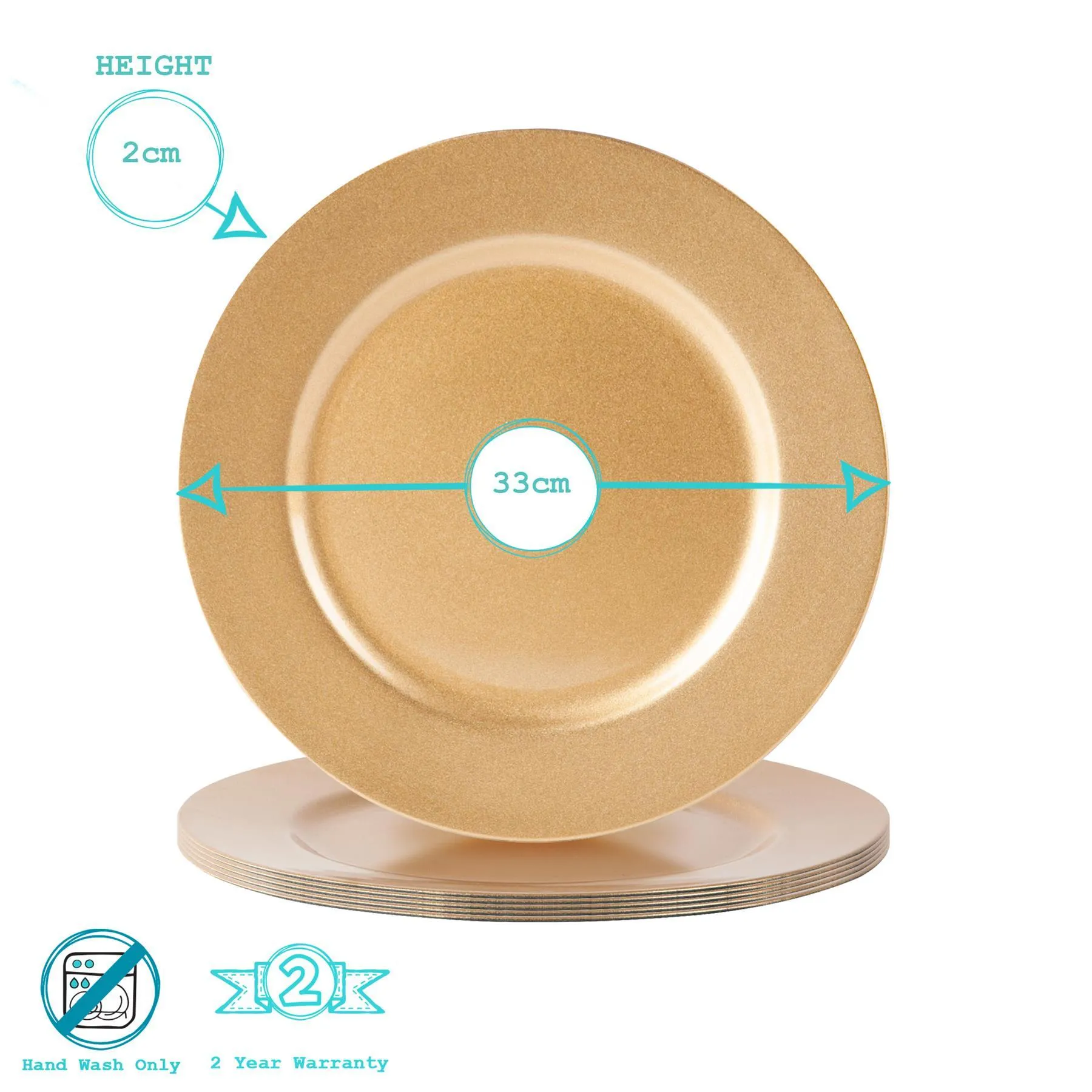 33cm Metallic Melamine Charger Plates - Pack of Six - By Argon Tableware