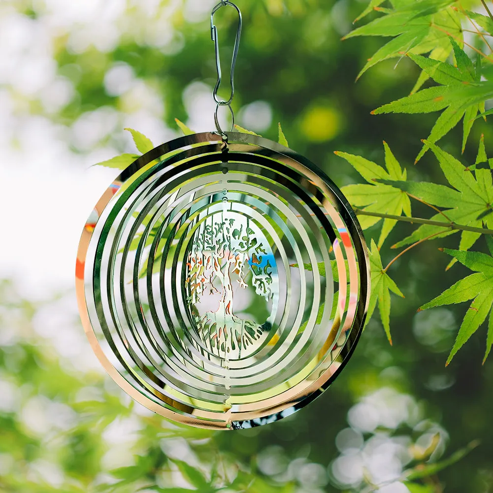 3D Metal Tree of Life Rotating Wind Chimes Streamer Effect Design Home Garden Hanging Decorations Shiny Wind Spinner Ornaments