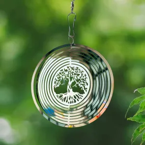 3D Metal Tree of Life Rotating Wind Chimes Streamer Effect Design Home Garden Hanging Decorations Shiny Wind Spinner Ornaments