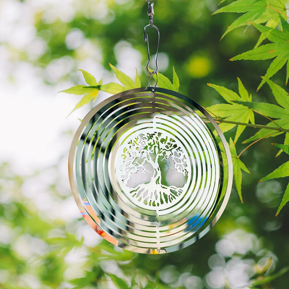 3D Metal Tree of Life Rotating Wind Chimes Streamer Effect Design Home Garden Hanging Decorations Shiny Wind Spinner Ornaments