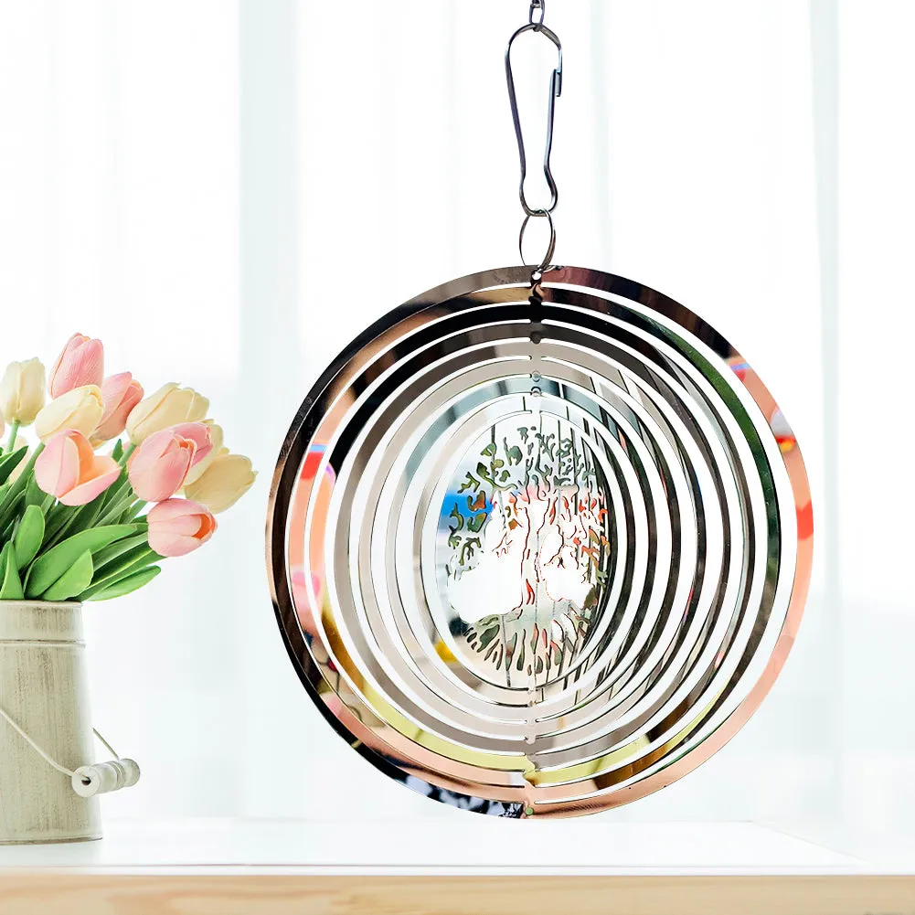 3D Metal Tree of Life Rotating Wind Chimes Streamer Effect Design Home Garden Hanging Decorations Shiny Wind Spinner Ornaments