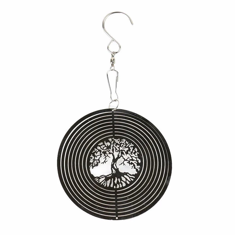 3D Metal Tree of Life Rotating Wind Chimes Streamer Effect Design Home Garden Hanging Decorations Shiny Wind Spinner Ornaments