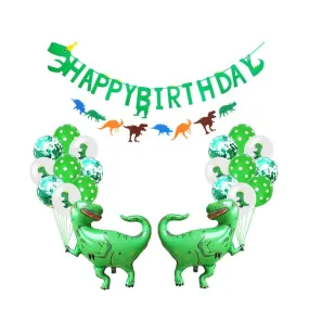 (43-piece set) Happy Birthday garland children's birthday party decoration dinosaur   latex and foil balloons - green