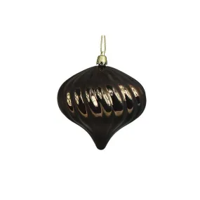 4" Chocolate Brown Shatterproof Shiny Swirl Onion Drop Christmas Ornaments Set of 4