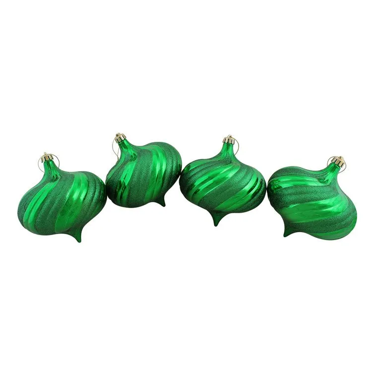 5.75" Shiny Green Shatterproof Onion Drop Christmas Ornaments Set of 4