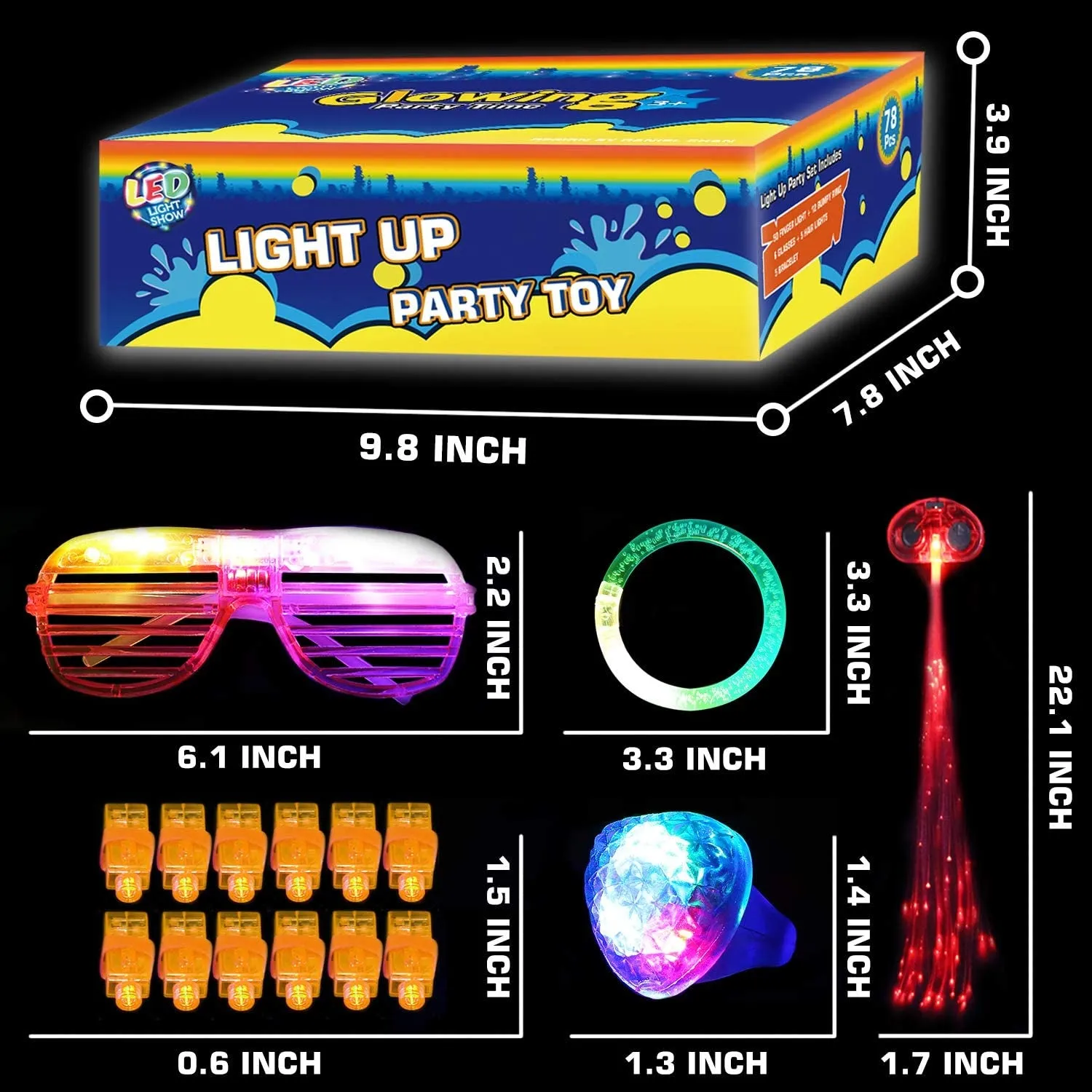 78Pcs LED Light up Toy Party Favors Glow in the Dark
