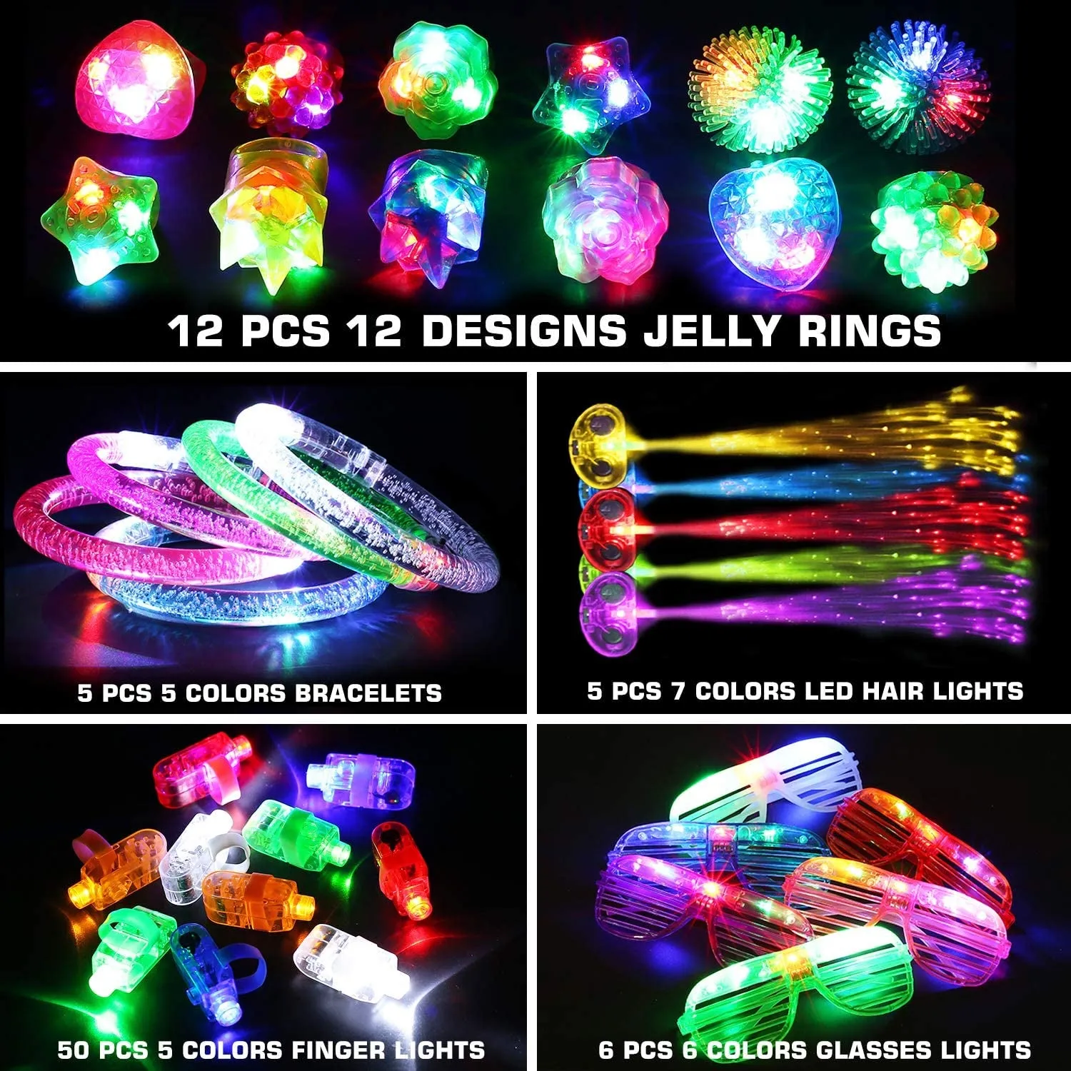78Pcs LED Light up Toy Party Favors Glow in the Dark