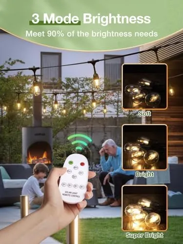 addlon 54FT(48 6) Solar String Lights Outdoor Waterproof with USB Port & Remote Control Dimmable Solar Patio Lights IP65 Solar Powered Edison LED Bulbs for Outside Bistro Camping