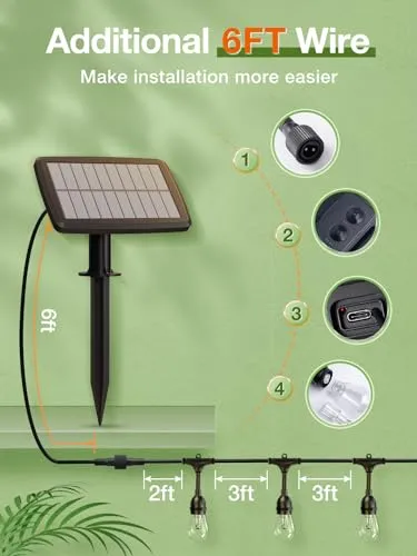 addlon 54FT(48 6) Solar String Lights Outdoor Waterproof with USB Port & Remote Control Dimmable Solar Patio Lights IP65 Solar Powered Edison LED Bulbs for Outside Bistro Camping