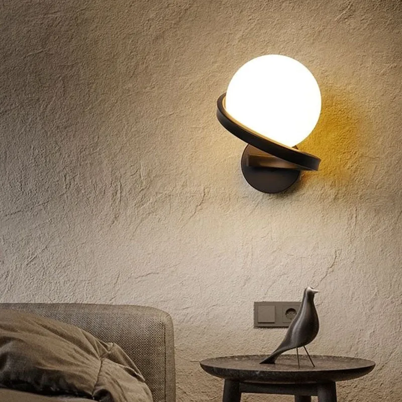 Black/White Metal Wall Lights Simple Living Room Bedroom Bedside Corridor Stairs Lamps G9 Sconce Lamp Glass Ball Wall Lighting