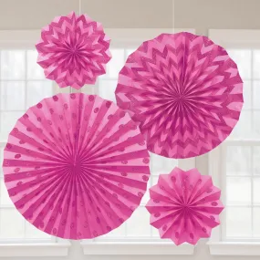 Bright Pink Glitter Paper Fans 4pcs