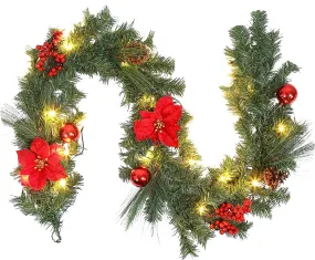cozy Imoment Christmas Garland with Lights, 6FT 30LED Prelit Christmas Garland for Mantle Xmas Tree Decor,Coffee Brown,PVC Red and Green