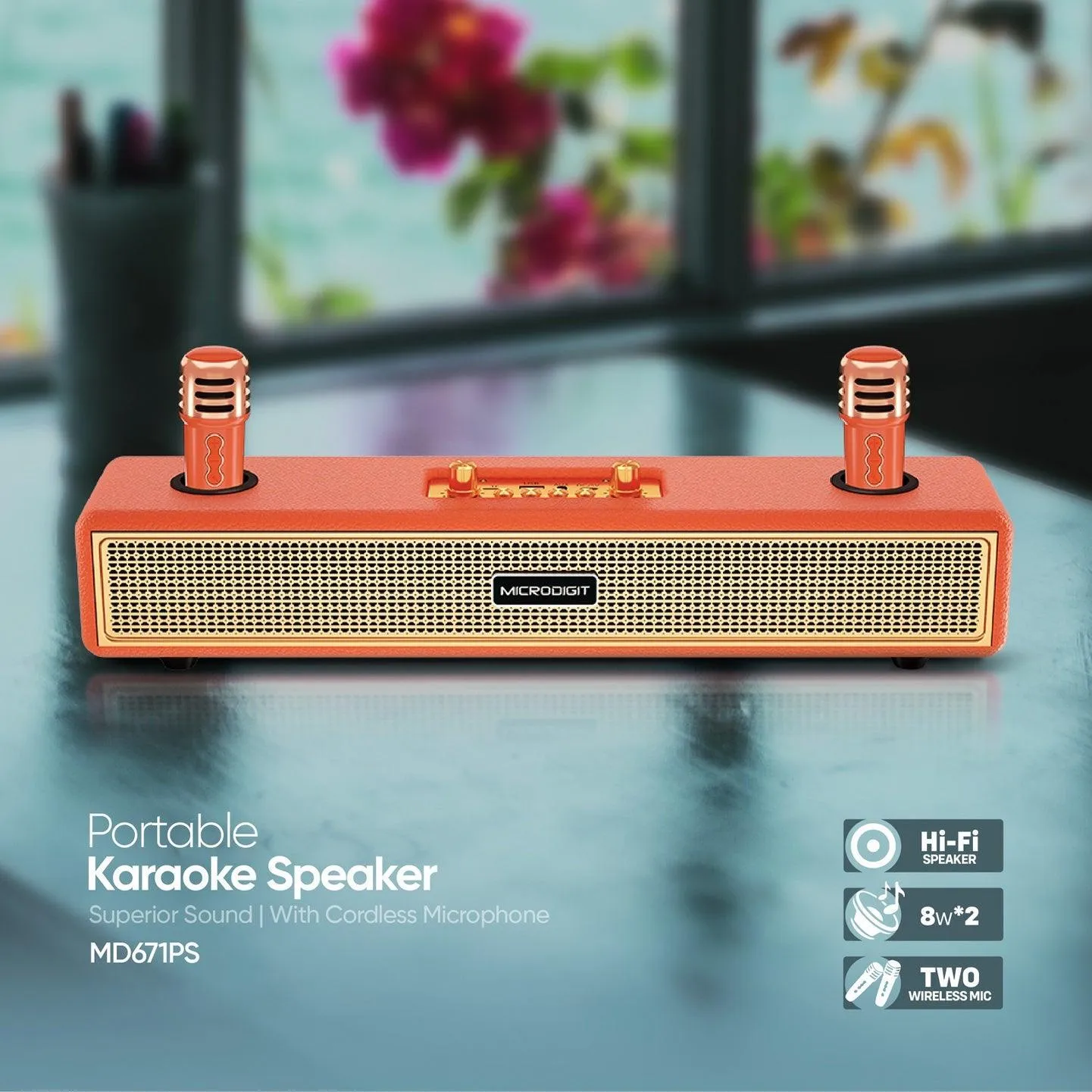 Double Mic Karaoke Portable BT Speaker With Microphone - MD671PS