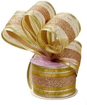 Gold Striped Christmas Wired Ribbon - 2 1/2" x 10 Yards