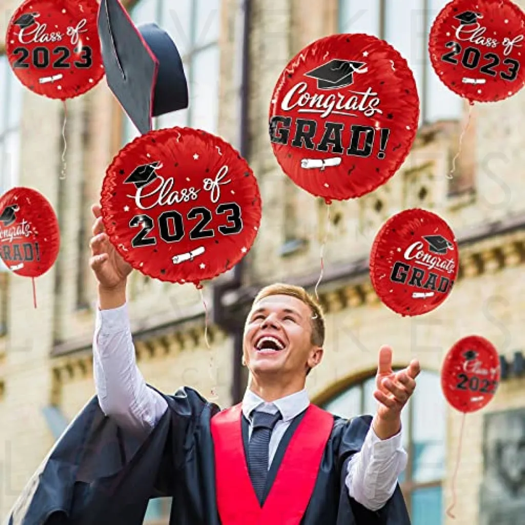 Graduation Party Decorations, Congrats Grad Balloons for 2023 Graduation Party Supplies,12 pcs Class Red Balloons, 17 Inch