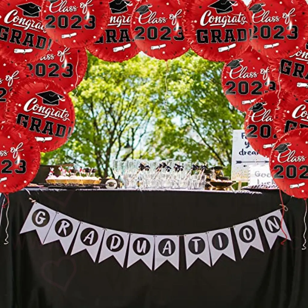 Graduation Party Decorations, Congrats Grad Balloons for 2023 Graduation Party Supplies,12 pcs Class Red Balloons, 17 Inch