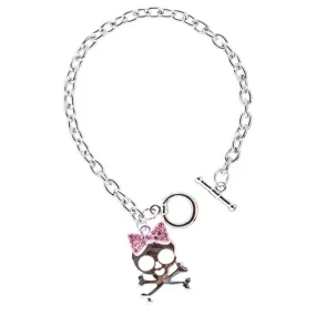 Halloween Costume Jewelry Crystal Rhinestone Charming Skull Bracelet B406 Pink