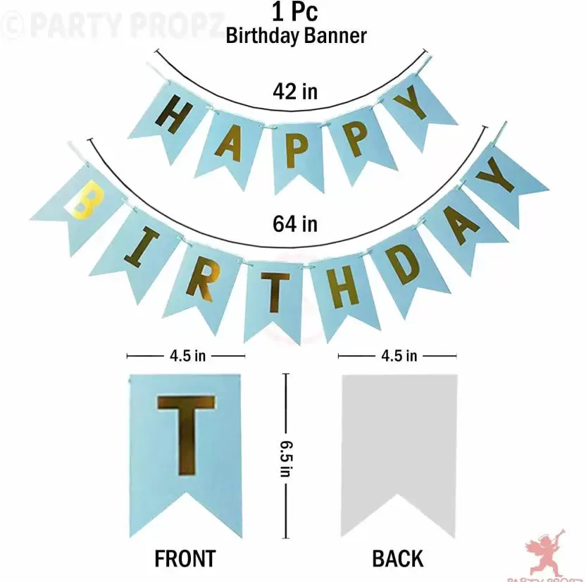 Happy Birthday Blue Banner 30 Pc Metallic Balloon 2 Shiny Golden Fringe Balloon (Blue, White, Gold, Pack of 45)
