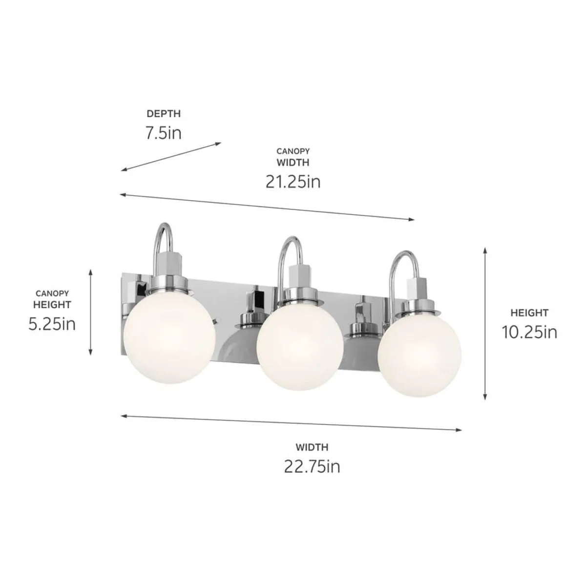 Hex 23 in. 3 Lights Vanity Light Chrome Finish