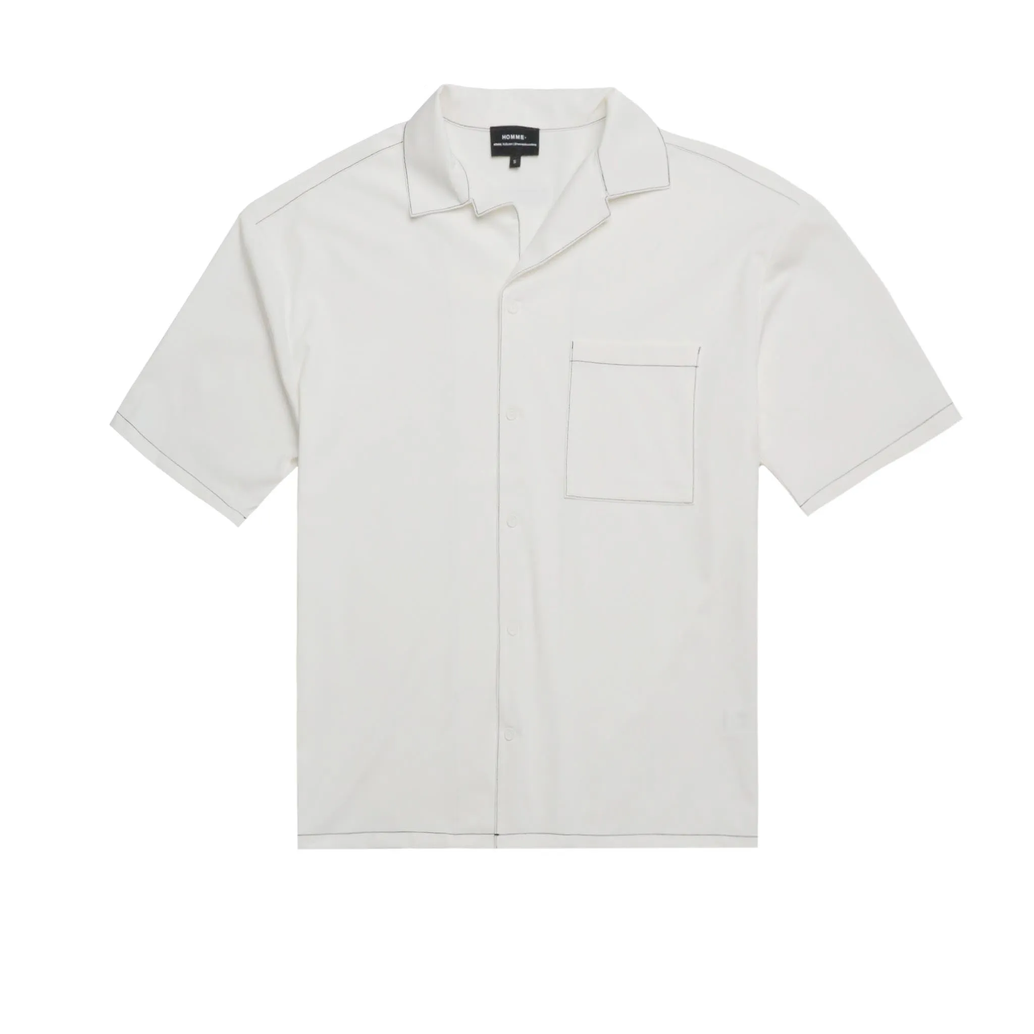 HOMME  Contrast Stitch Short Sleeve Shirt White