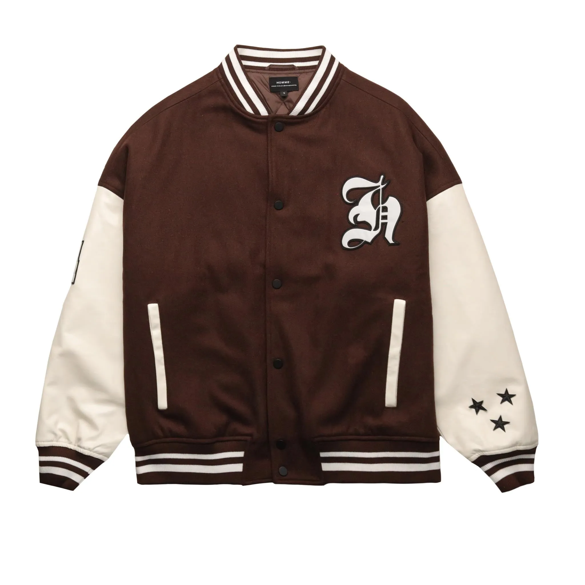HOMME  Wool Varsity Jacket Mocha/White