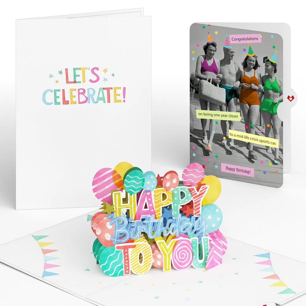 Let's Celebrate Birthday Pop-Up Card and A Mid-life Crisis Sports Car Sentiment Set for Any Woman