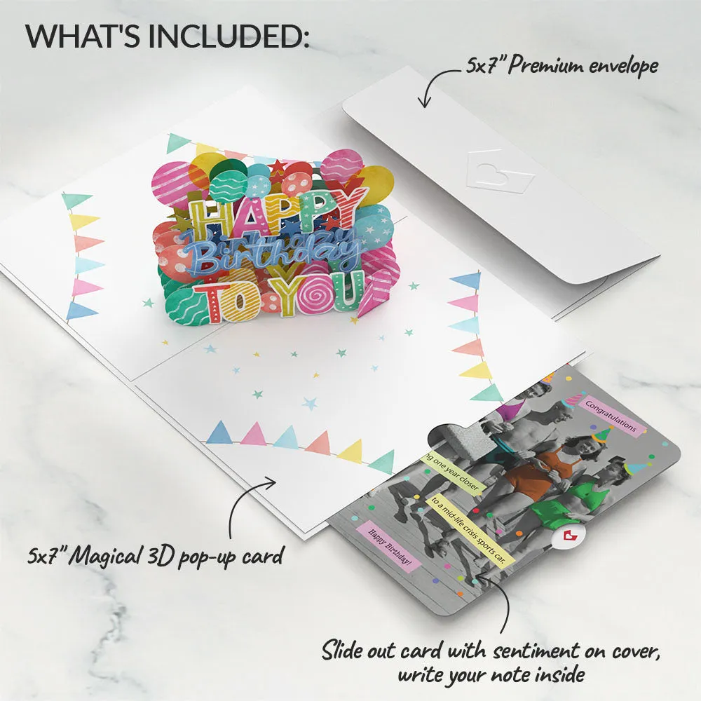 Let's Celebrate Birthday Pop-Up Card and A Mid-life Crisis Sports Car Sentiment Set for Any Woman