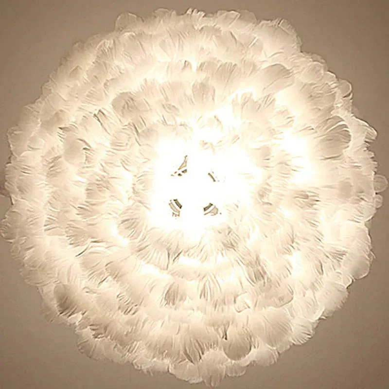 Loft Modern White Nature Goose Feather Pendant Lights Romantic E27 Led Pendant Lamps For Home Restaurant Bedroom Living Room