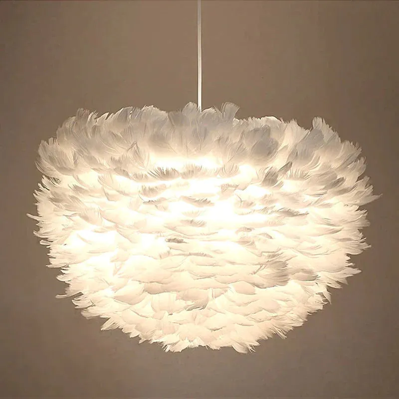 Loft Modern White Nature Goose Feather Pendant Lights Romantic E27 Led Pendant Lamps For Home Restaurant Bedroom Living Room