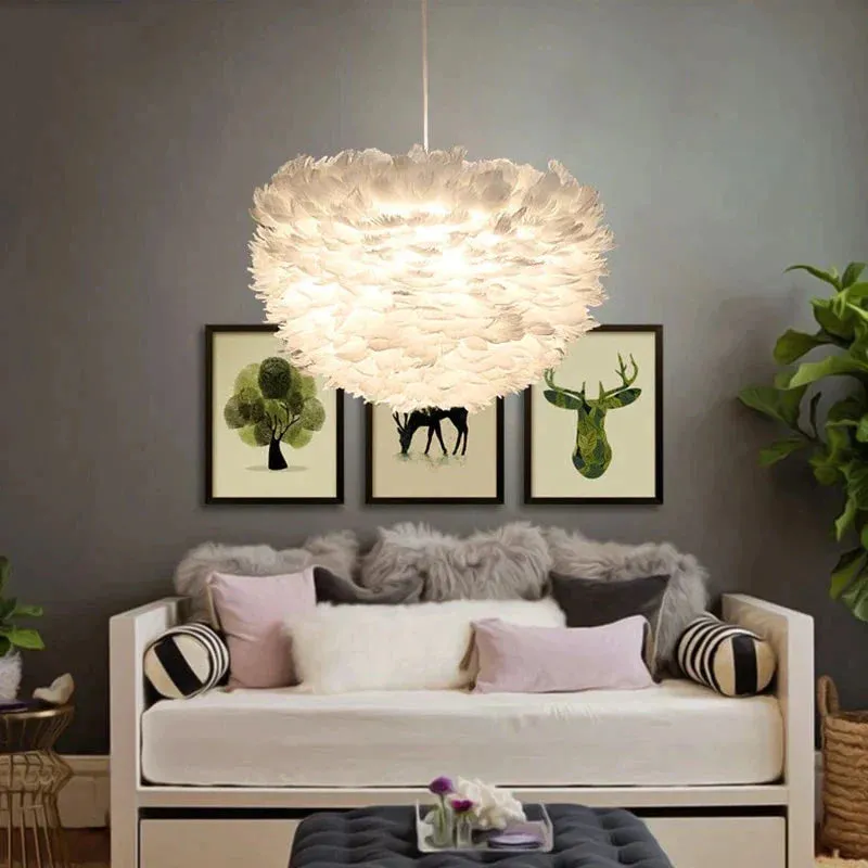 Loft Modern White Nature Goose Feather Pendant Lights Romantic E27 Led Pendant Lamps For Home Restaurant Bedroom Living Room