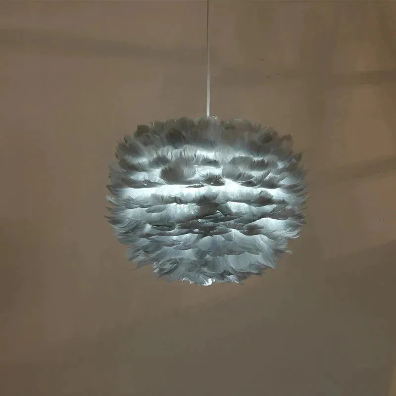 Loft Modern White Nature Goose Feather Pendant Lights Romantic E27 Led Pendant Lamps For Home Restaurant Bedroom Living Room