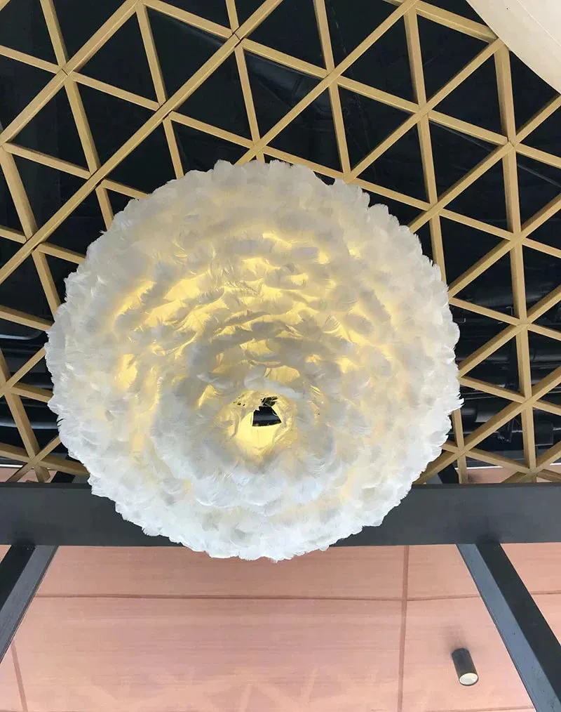 Loft Modern White Nature Goose Feather Pendant Lights Romantic E27 Led Pendant Lamps For Home Restaurant Bedroom Living Room