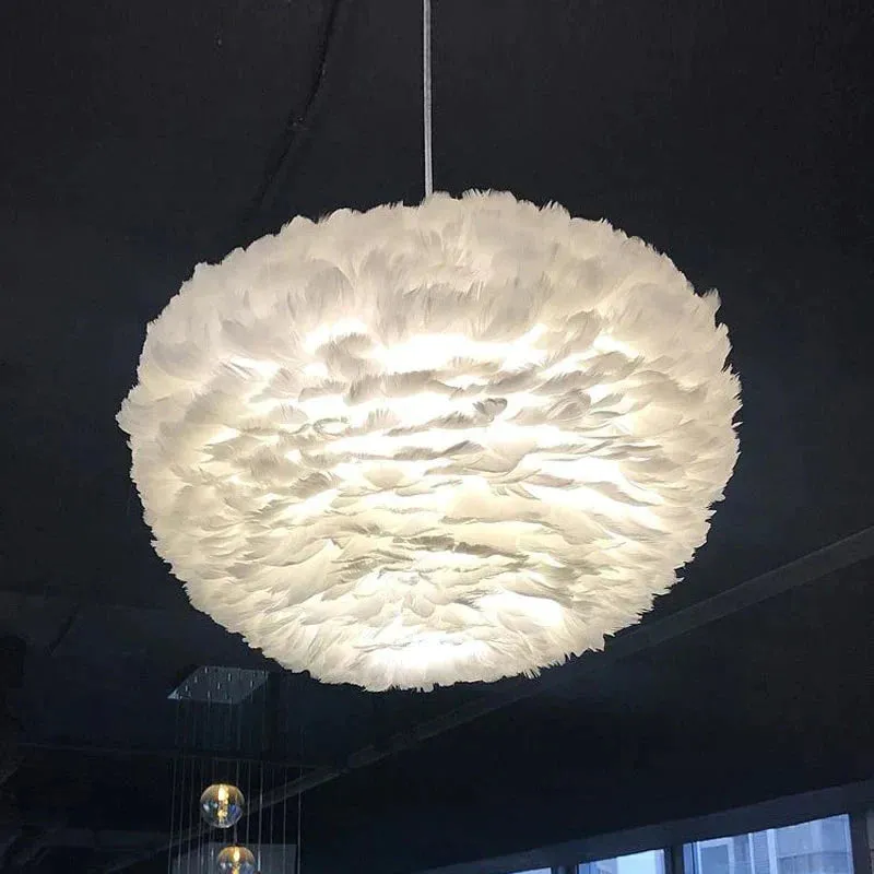 Loft Modern White Nature Goose Feather Pendant Lights Romantic E27 Led Pendant Lamps For Home Restaurant Bedroom Living Room