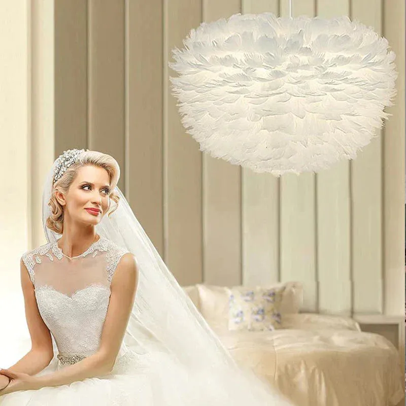 Loft Modern White Nature Goose Feather Pendant Lights Romantic E27 Led Pendant Lamps For Home Restaurant Bedroom Living Room